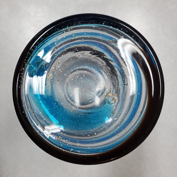 Robert Levin Art Glass Swirl Vase Signed 1996 6.75 in Tall  Teal & Brown Glass Vase Swirl